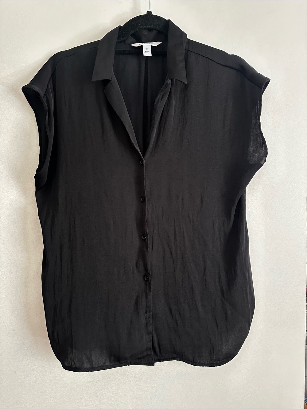 Nine West Black Cap-Sleeve Button-Down Blouse